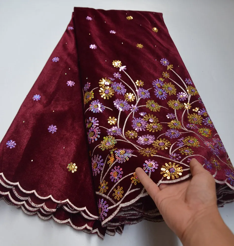 

African velvet Lace Fabric Latest High Quality nigerian Sequins Velvet Lace Fabric For Bridal Nigerian tulle Lace Fabric ML8620