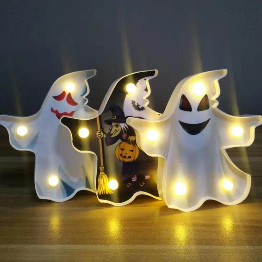 Hand Geschilderd Led Licht Pompoen Ghost Spooky Scary Batterij Aangedreven Vakantie Partij Decoratieve Bureaulamp Halloween Opknoping Ornament