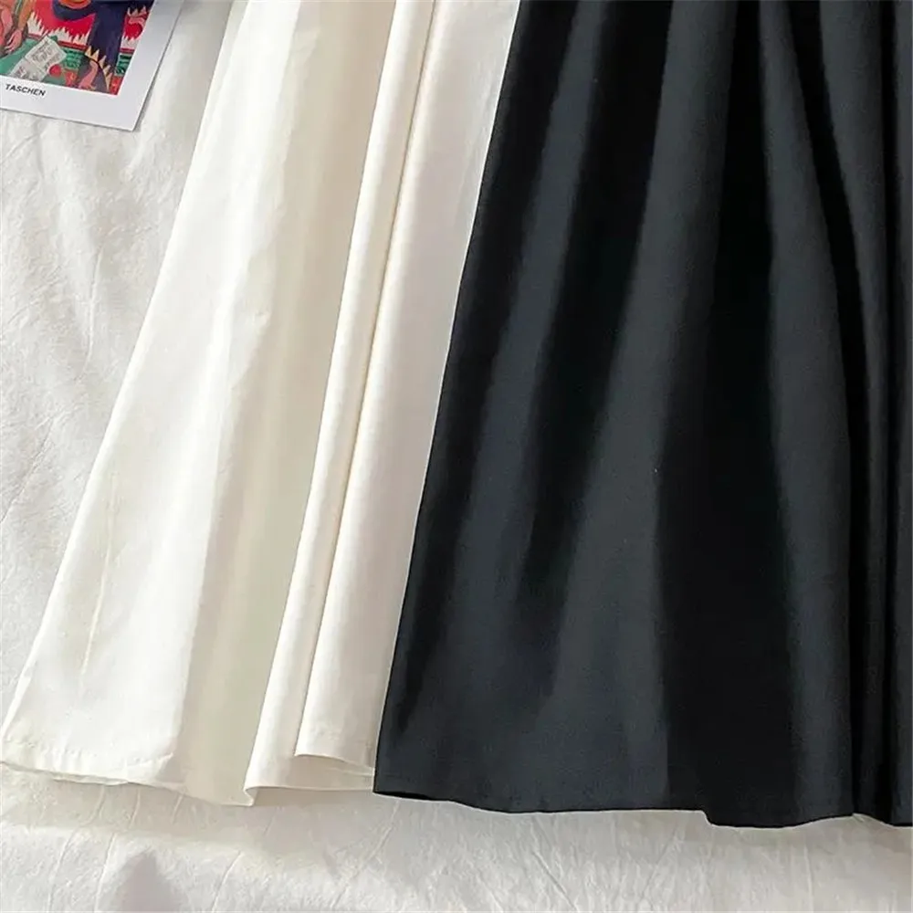 Solid Color Simple Plus Size 5XL Basic Long Skirt Women Wild Black White Pleated Skirt Female Big Size Summer Midi Saia Student