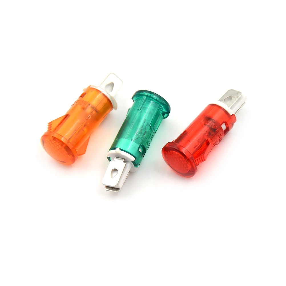 10pcs Signal Indicator Lamp Panel Mounting Neon Red Green Yellow Lights 220V 110V 12V/24VDC 10mm MDX-11A Pilot Guiding