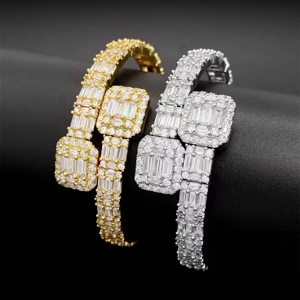 2021 New Hiphop Full T Square Zircon Bangle Men Jewelry Real Gold Plated Bling Iced Out Rock Bracelet Bangle Birhtday Gift