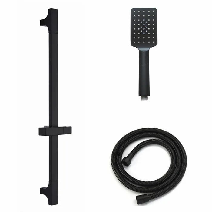 Black Shower Sliding Bar Wall Mounted Shower Bar Adjustable Sliding Rail Set 3 Function Shower Minimalist Style