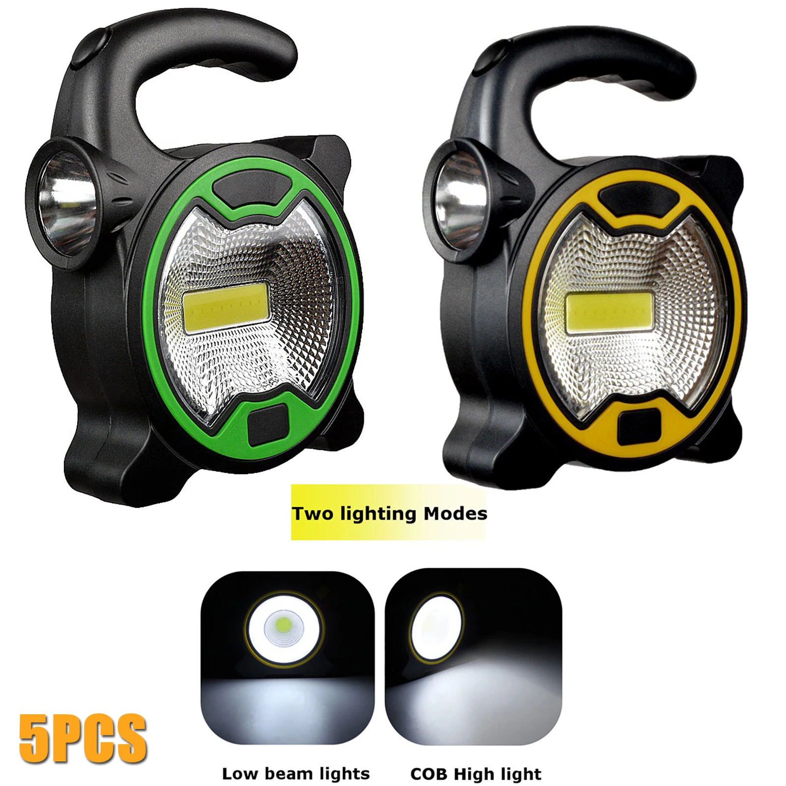 

5pcs Portable LED COB Camping Lantern + Side Torch Flashlight Outdoor Work Lamp Tent Light for Hiking Fishing Cycling Emergency