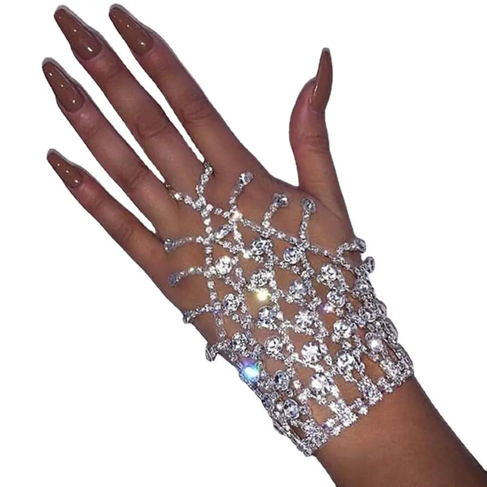 Fashion Personality Rhinestone Short Tassel Ladies Bracelet Jewelry Sexy Luxury Shiny Crystal Connect Fingers Hand Accessories