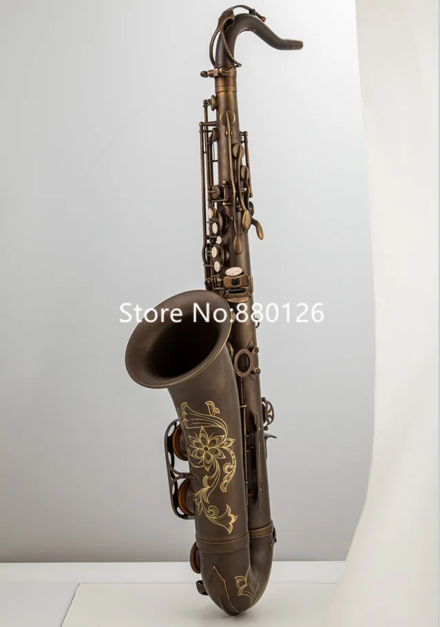 Bb Tune Tenor Saxophone Brown Antique Copper Carving Pattern Woodwind Instrument With Accessories