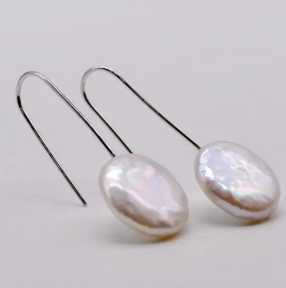 

Favorite Pearl Store White Coin Baroque Real Pearl Earrings Large Stering Silvers Hook Charming Women's Gift Fine Jewelry