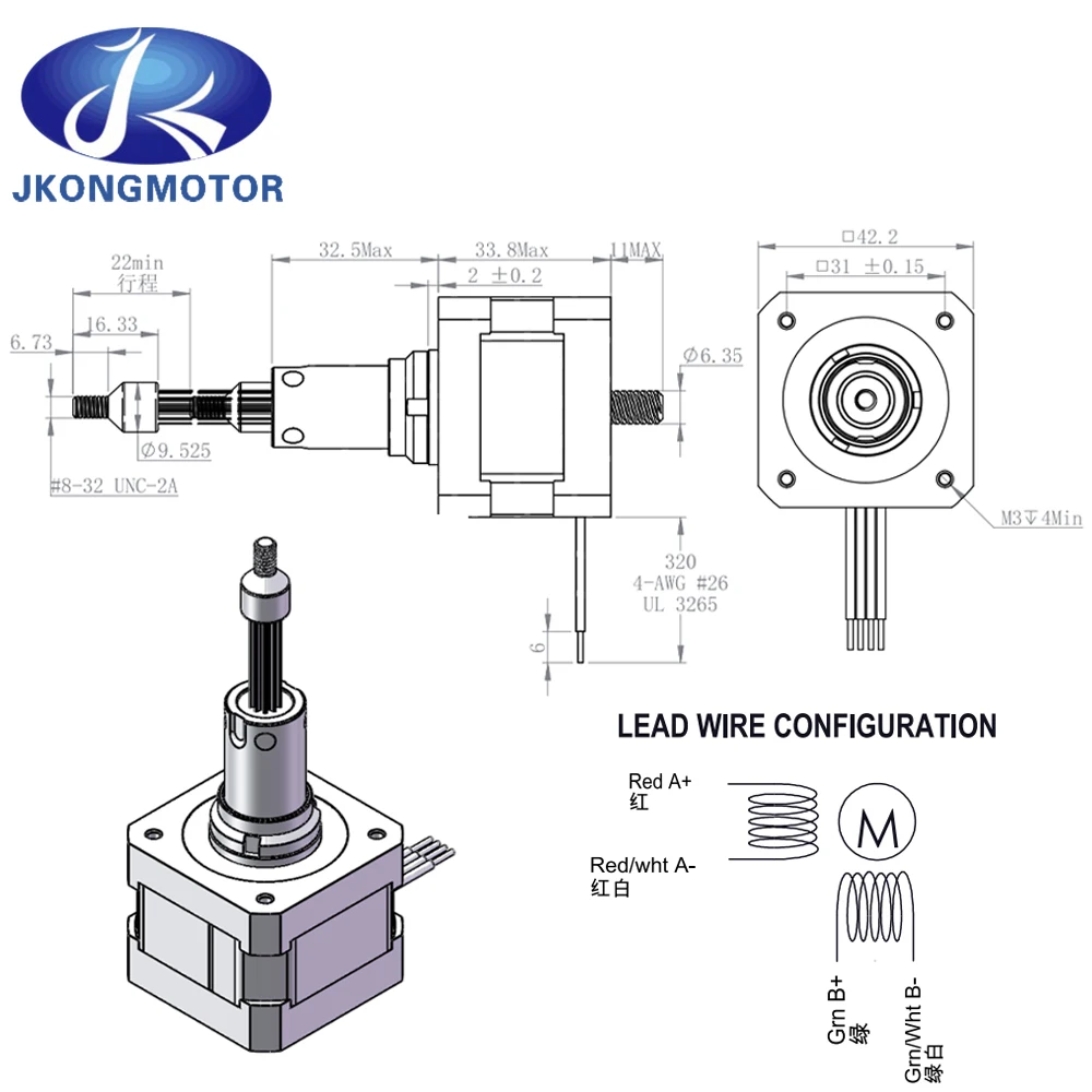 Imagem -03 - Atuador Linear Cativo Híbrido da Fase 5v 0.7a Nema 17 de Jkongmotor 1.8 Graus com Parafuso Rosqueado da Movimentação Jk42h2a5007k422