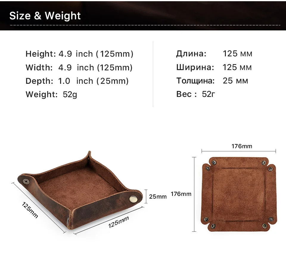 Creative Genuine Leather Valet Snap Tray Home Ofiice Desk Organizer Jewelry Pen Key Coin Desktop Storage Tray Folding Storage