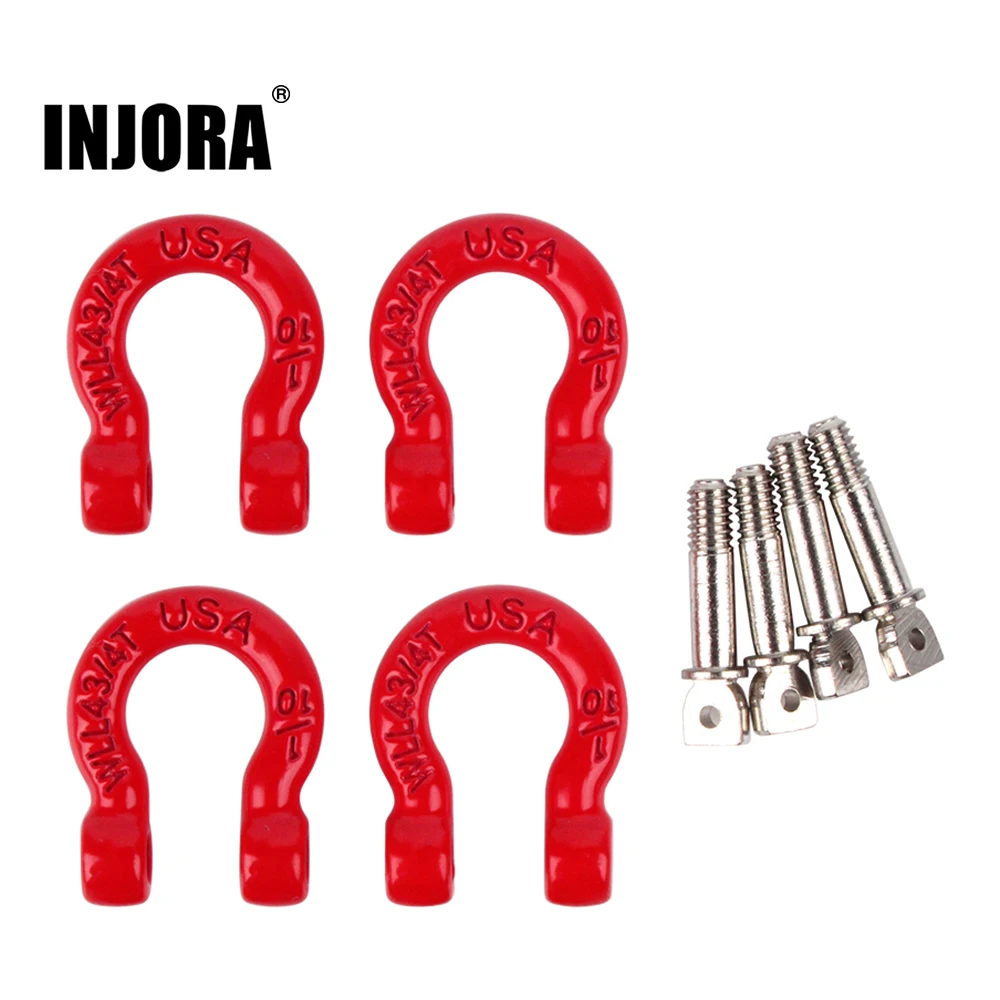 INJORA Metal Bumper D-ring Red Tow Hook 4Pcs for 1/10 RC Crawler Car TRX-4 Axial SCX10 90046 Upgrade Parts