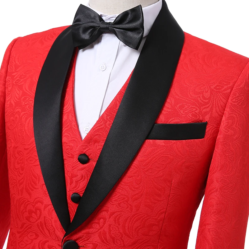 

JELTONEWIN 3 Piece Set Men Suit 2022 New Design Red Floral Formal Elegant Wedding Dress Suit Groom Party Clothing Tuxedo Slim