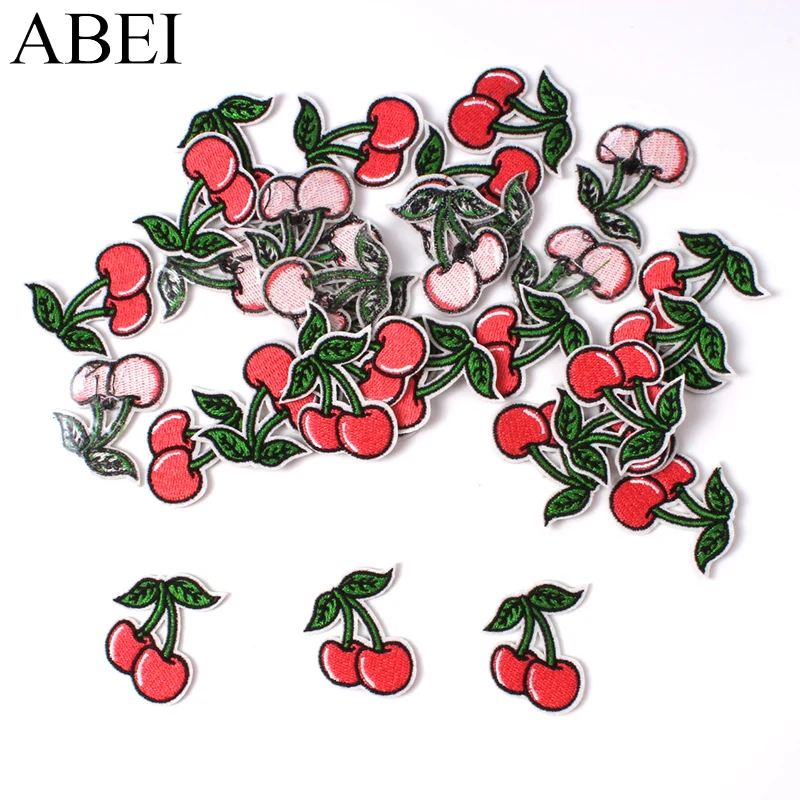 10pcs Embroidered Cherry Patches Iron On Cartoon Fruits Stickers For Jeans Backpack Coats Shoes Pants Sewing Fabric Appliques