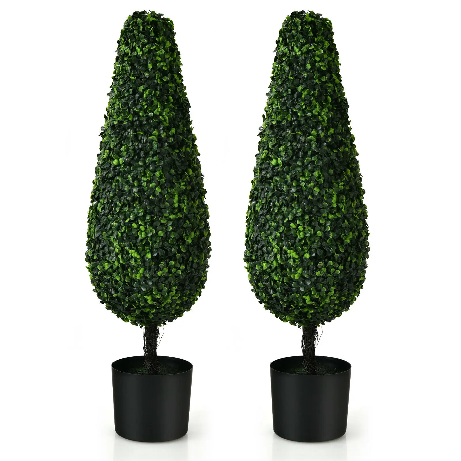 Costway 2 Pack 3FT Artificial Tower Topiary Tree UV Resistant Indoor Outdoor  HZ10016