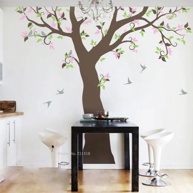 Beautiful Tree Wall Stickers Home Decoration Living Room Colorful Large Nature Vinyl Decal with Swallows YT5662