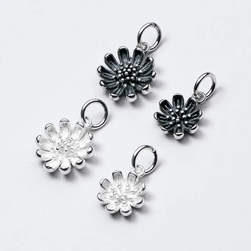 925 Sterling Silver Pretty Matte Color Daisy Dangle Charm Craftwork Flower Silver Pendant Decoration DIY Jewelry Making Supplier