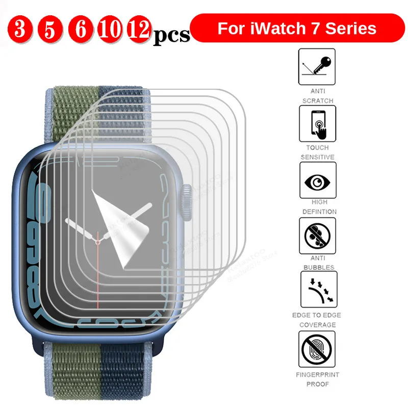 Film For Apple Watch 7 iWatch 41mm 45mm Screen Protector Series 7 45mm 41mm TPU Clear Film Coverage Bubble-Free Film Not glass