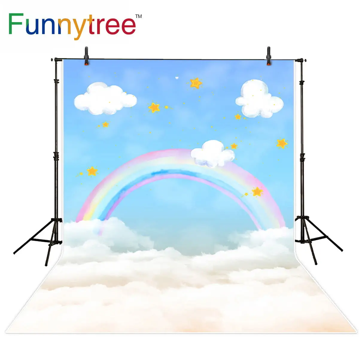 Funnytree photography background blue sky white cloud rainbow new born baby birthday theme backdrop photophone photo studio