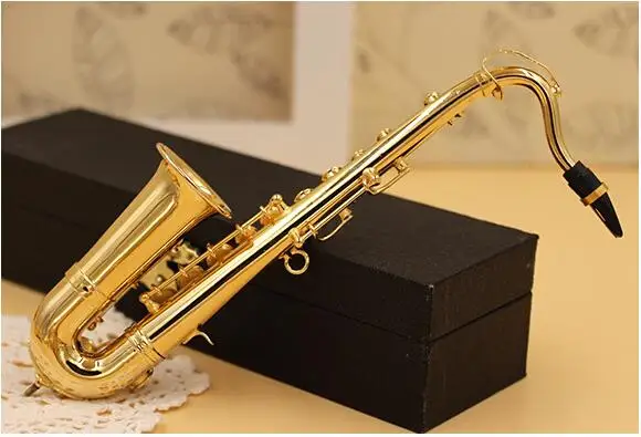 Mini Saxophone Model Musical Instruments Copper Display Sax Gold Color Pocket Sax Alto With Metal Stand for Home Decoration