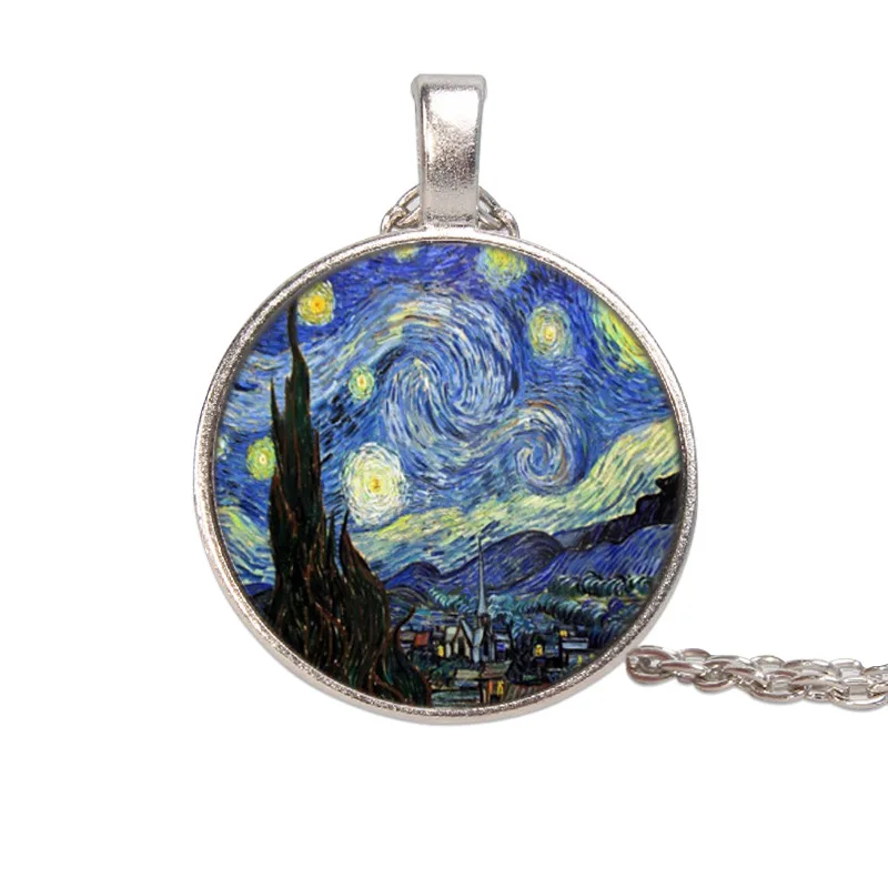 The Starry Night by Vincent Van Gogh 1889- Handmade Keepsake Pendant - Impressionism Glass art photo Pendant Necklace