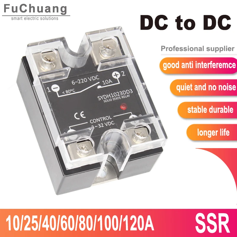 Longer Life SSR DC Control DC 6-220VDC 10A 25A 40A 60A 80A 100A 120A Dielectric strength 2000VAC(1min) solid state relay