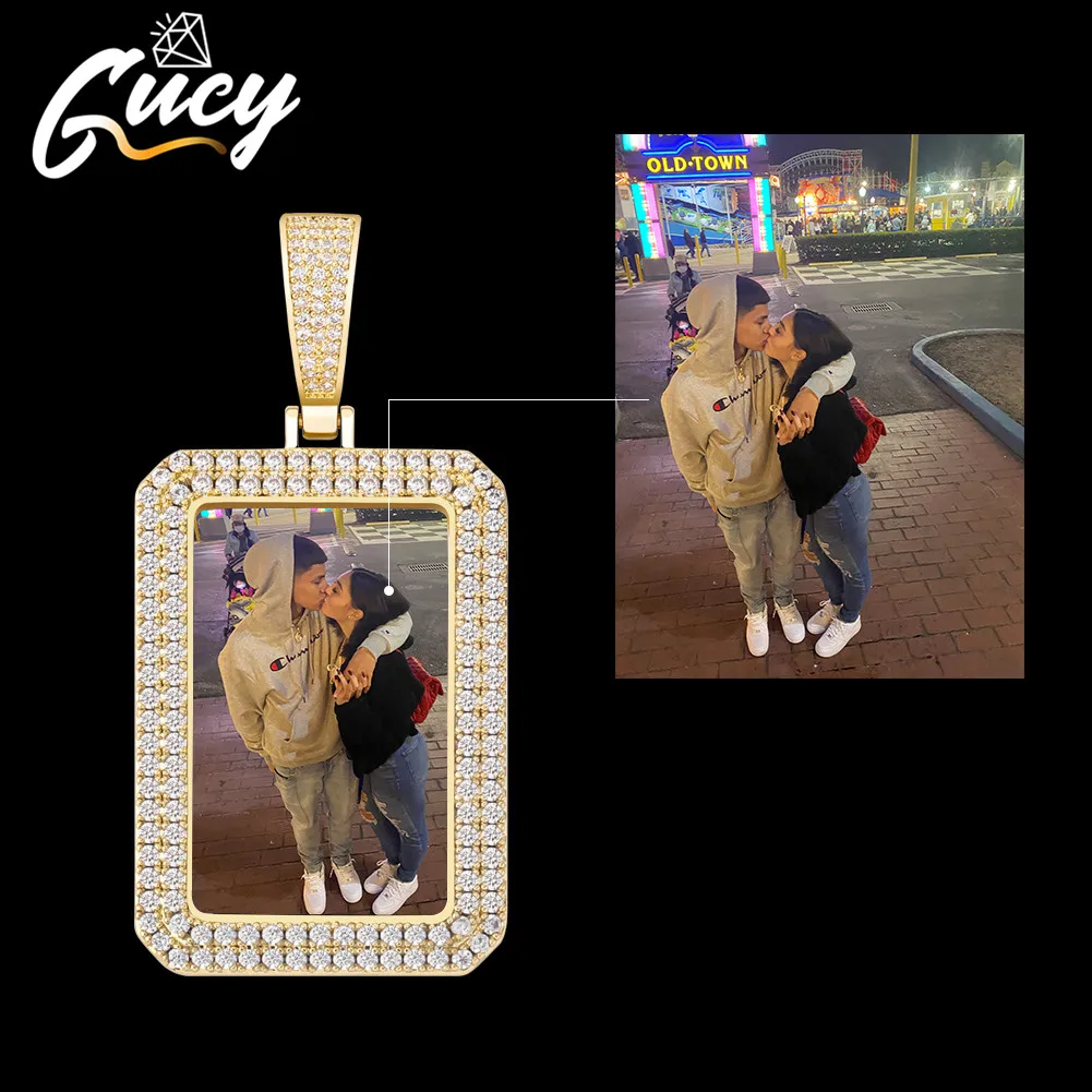 

GUCY Custom Made Photo With Square Necklace & Pendant 4mm Tennis Chain Gold Silver Color Cubic Zircon Men's Hip Hop Jewelry