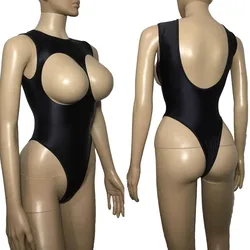 Sexy Shiny Spandex Cupless Crotchless Teddy Thong Leotard Open Breast Bodysuit Lingerie Jananese Style Erotic Swimwear