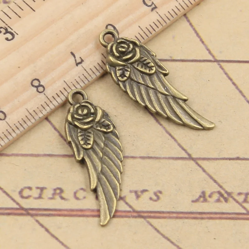 15pcs Charms Angel Wings Flower 30x12mm Tibetan Bronze Silver Color Pendants Crafts Making Findings Handmade Antique DIY Jewelry