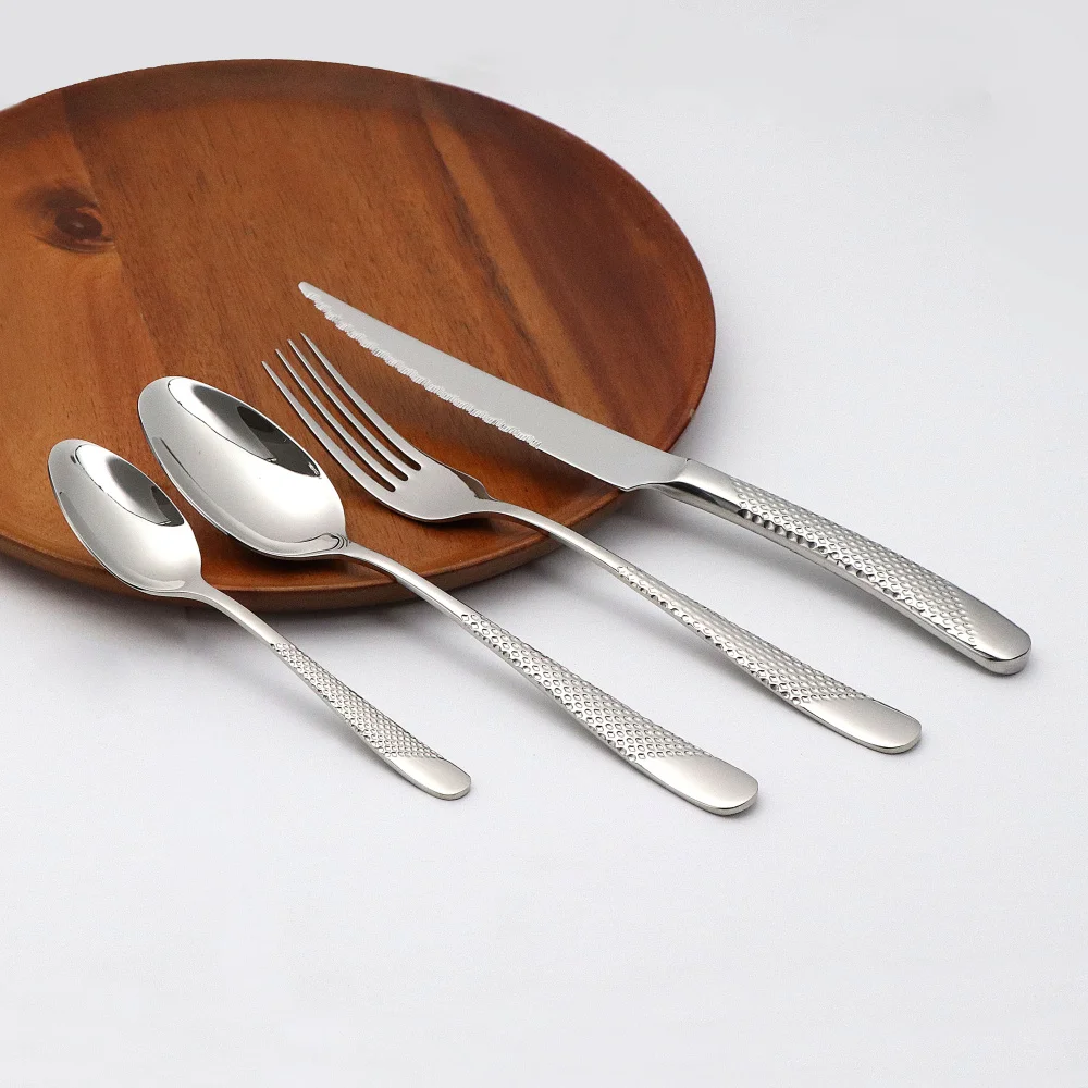 Jaswehome 4pcs Stainless Steel Cutlery Set Steak Knife Steak Fork Fruit Salad Fork Dessert Spoon Dinner Spoon Dinnerware Set
