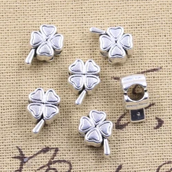 15pcs 13x9x7mm Lucky Irish Four Leaf Clover 4.5mm Big Hole Bead Charm Fits Silver Color Charms For Bracelets DIY Making Fit