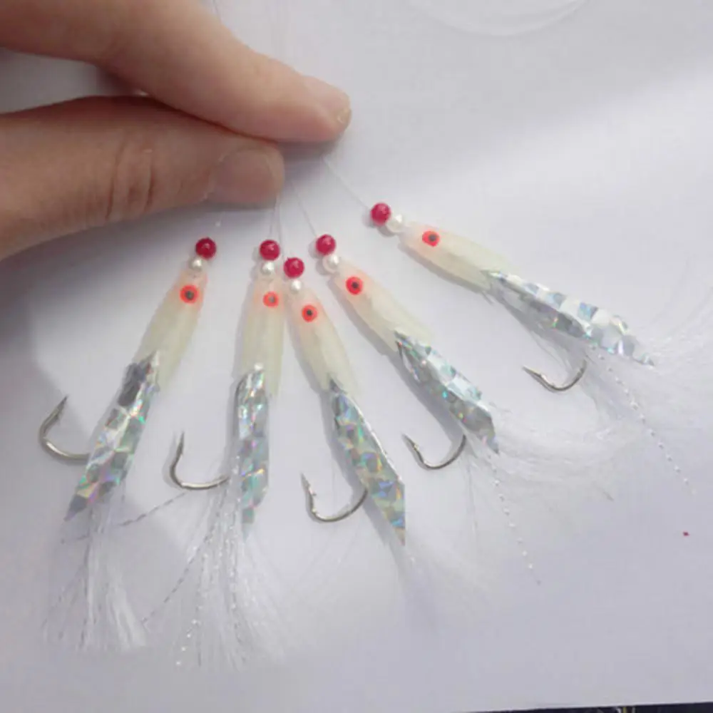 50%HOT 5Pcs Mackerel Feathers Bass Cod Lure Sea Fishing Rigs Tackle Helpful Tool