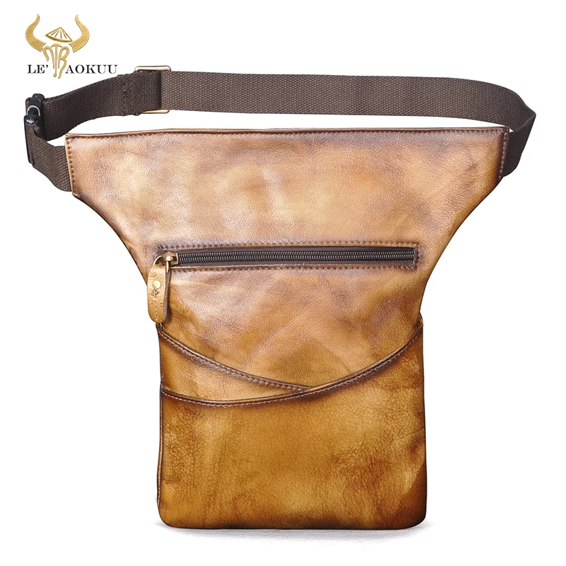 

New Genuine Leather Men's Male Cross-body Sling Satchel Bag Design Travel Cigarette Case Pouch Fanny Waist Belt Bag Pack 3116