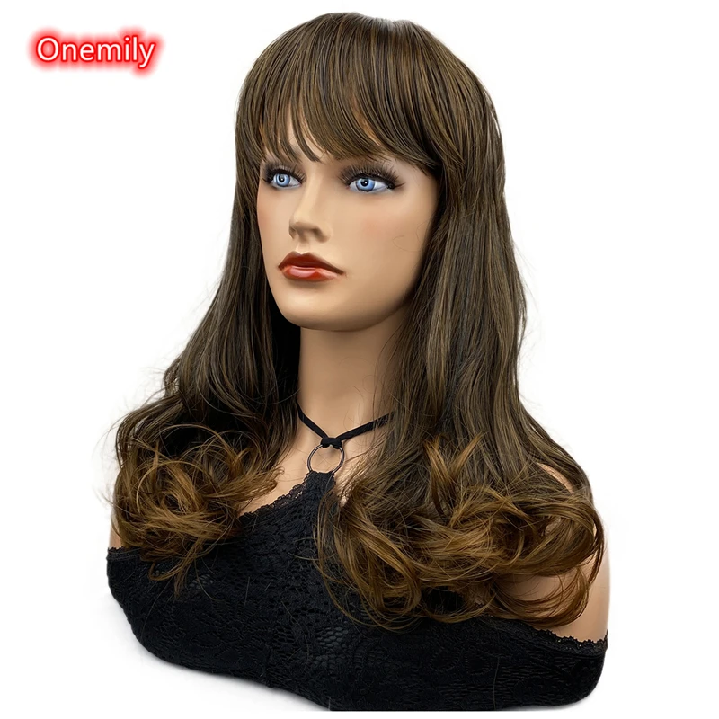 Onemily Long Body Wave Smooth Women Synthetic Wig for Daily Wear