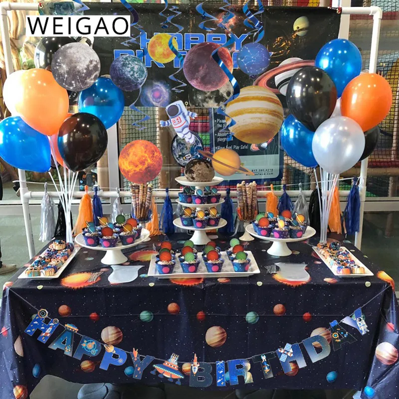 Outer Space Party Astronaut Rocket Ship Light Balloon Tableware Galaxy Solar System Theme Boy Birthday Party Decoration Supplies