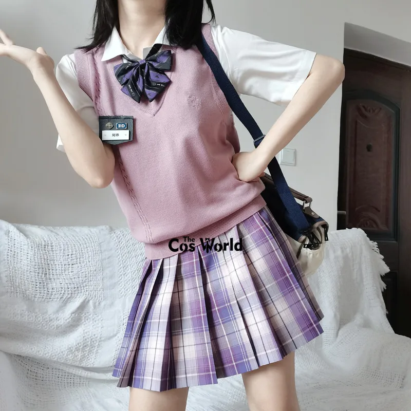 [Violet] Japanese Summer High Waist Pleated Plaid Skirts For JK School Uniform Students Cloths