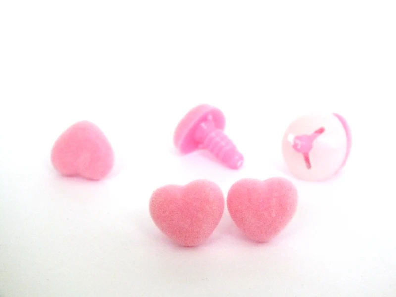 

40pcs 15/18mm pink Heart flocking Triangular safety toy nose & soft washer for diy doll findings--size option