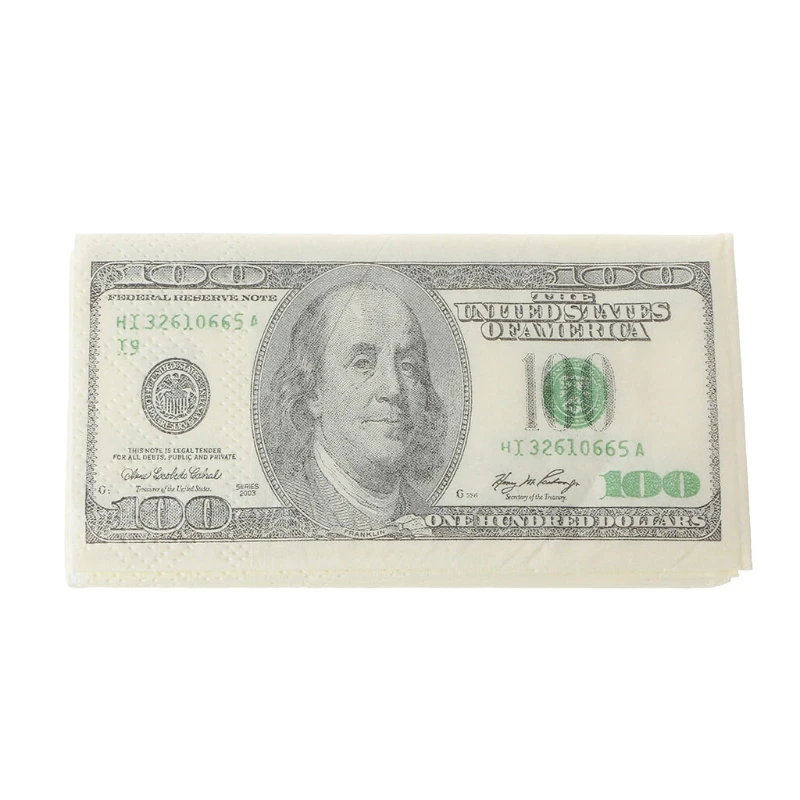 100$ Dollars Napkin US Dollar Bill Money Paper Towel Party Tricky Gift 9pc Disposable Napkins Wedding Party Birthday Decoration