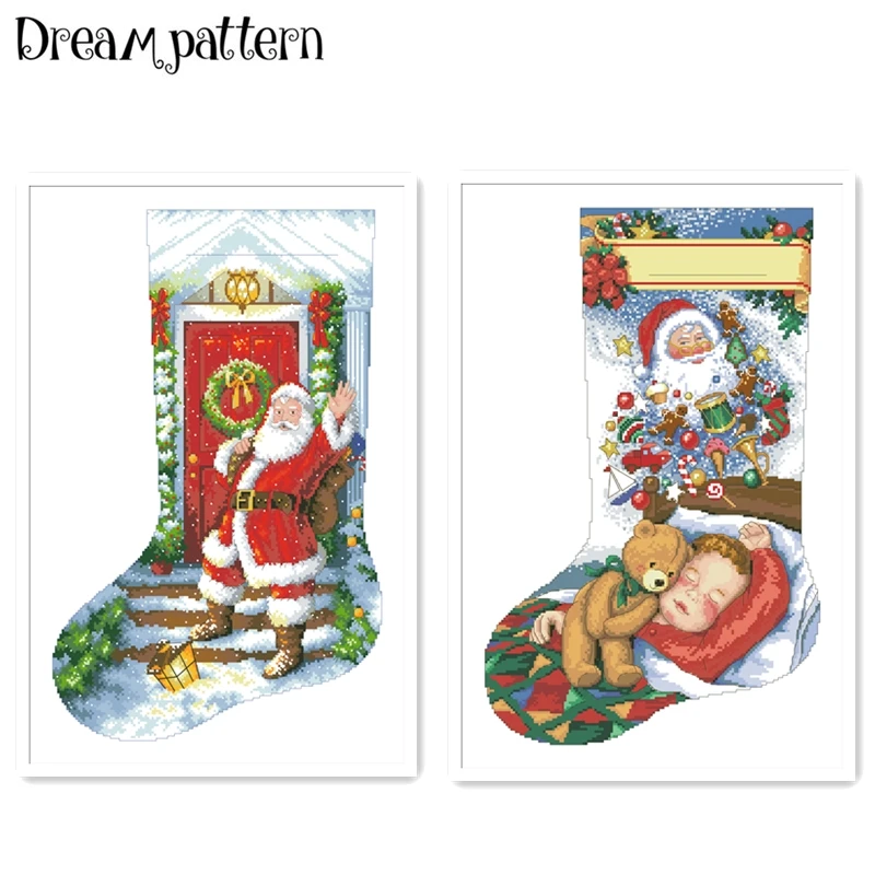 Welcome santa stockin cross stitch kit flowers 18ct 14ct 11ct cotton silk thread white fabric embroidery DIY handmade needlework