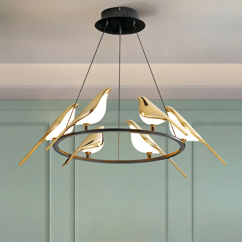 

Nordic Art Gold Magpie Bird Led Pendant Lamp Postmodernism Loft Livingroom Bedside Restaurant Decor Suspension Light Fixtures