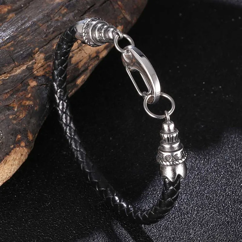 

New Stainless Steel Leather Chain Lobster Clasp Bracelets Hand Men Bangles Jewelry BB1096