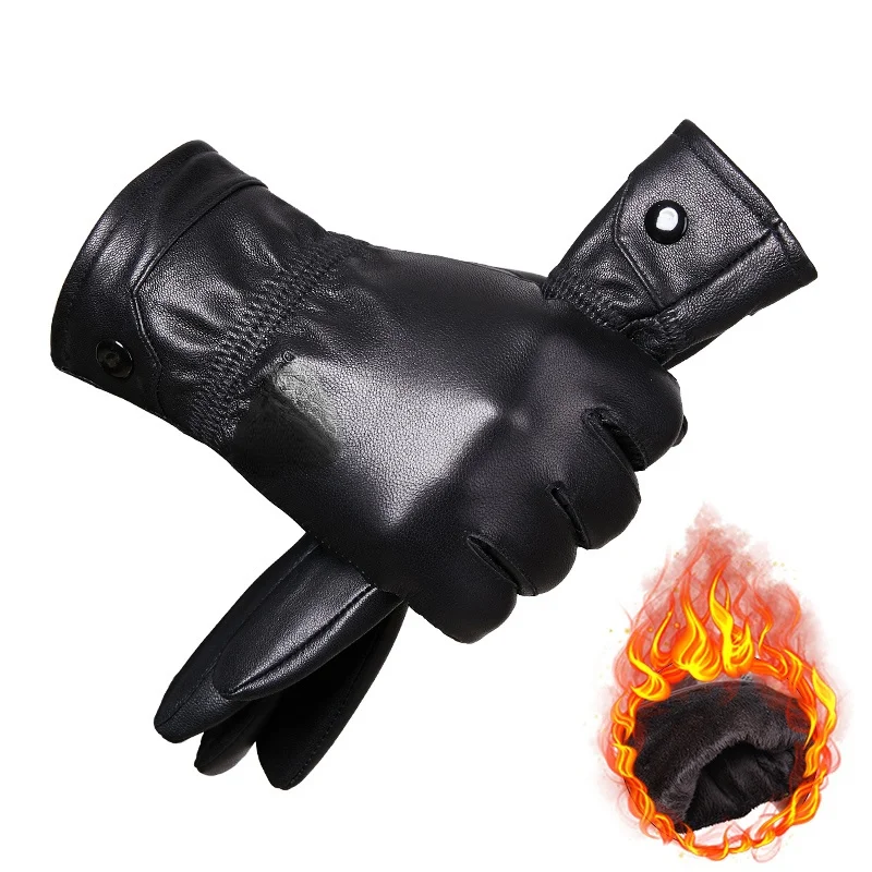 Winter 2021 Gloves Men Genuine Leather Gloves Real Sheepskin Warm Thick Driving Gloves New Fashion Luva Inverno SQQ326