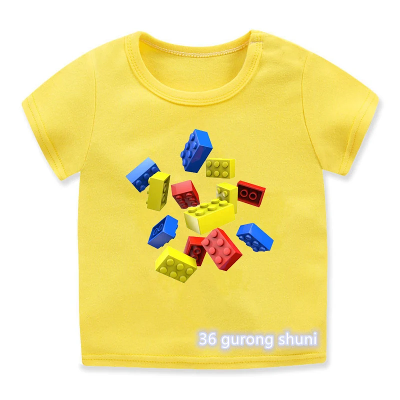 T-shirt amusant pour garçons et filles, impression graphique de briques de jouet tombantes, vêtements mignons pour enfants, t-shirt d'été