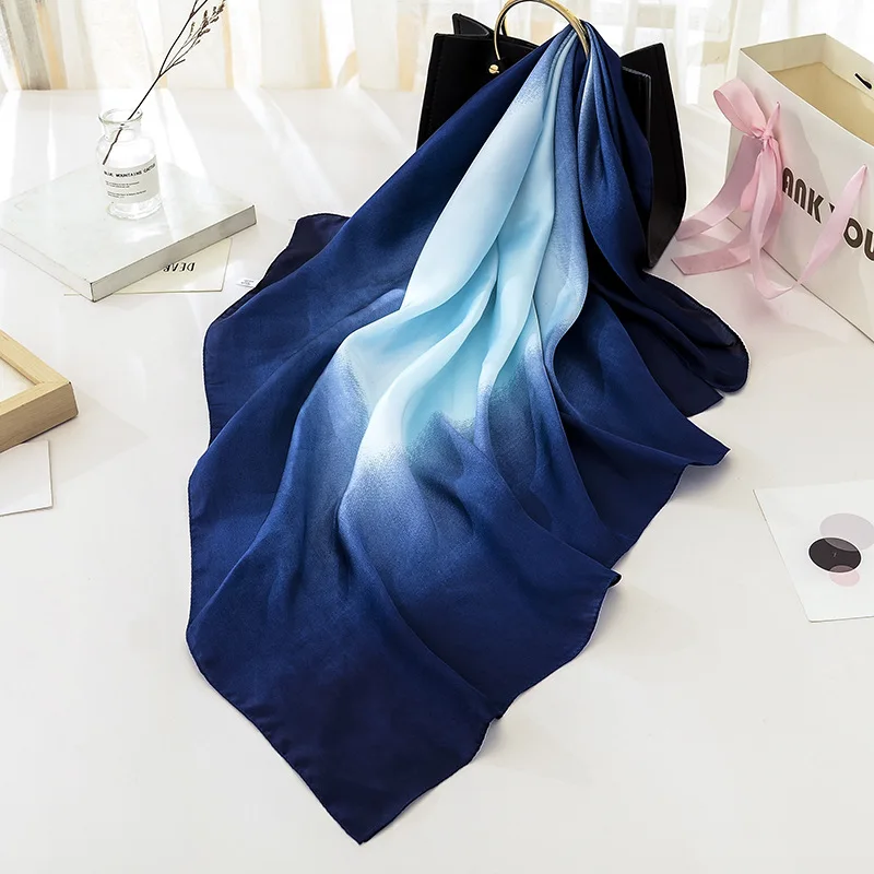 Women Foulard Gradient Solid Color Beautiful Square Scarf Bandana Elegant Shawl Hijab Summer Sun Protection