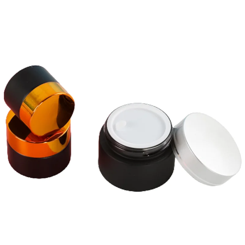 Empty 5G~100G Face Cream Jar Black Frosted Eye Cream Jar Pot Gold/Silver Lid Skincare Glass Cream Jar Cosmetic Containers 10pcs