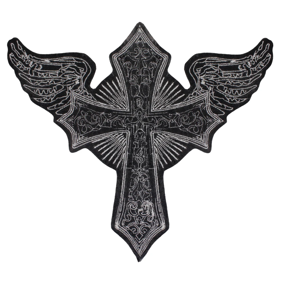 Wing Crucifixes Iron-On Embroidered Cross Patch Motorcycle  Badges Decorative Leather Jacket Backpacks