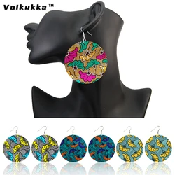 Voikukka Jewelry 6 CM Circle Bohemian African Fabric Pattern Wooden Double Both Sides Printing Drop Dangle Women Earrings