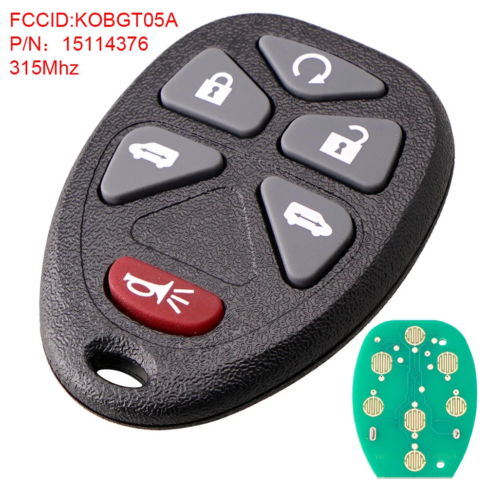 315Mhz 6 Buttons Remote Keyless Entry Remote Car Key Fob KOBGT05A Fit for 2005 2006 2007 2008 2009 Chevrolet / Uplander