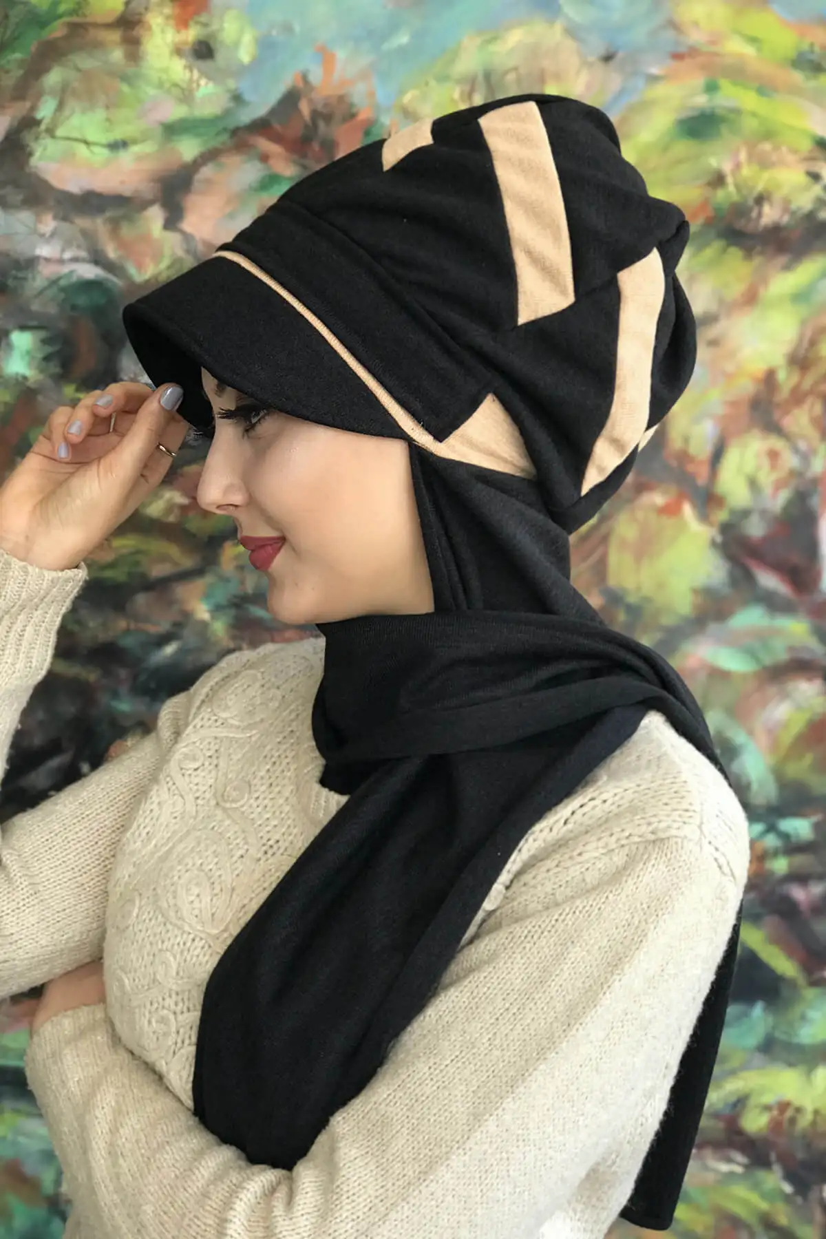 New Fashion Women 2021 Muslim Headscarf Islamic Turban Women\'s Scarf Tulle Foulard Bonnet Black Buckled Cream Striped Hat Shawl