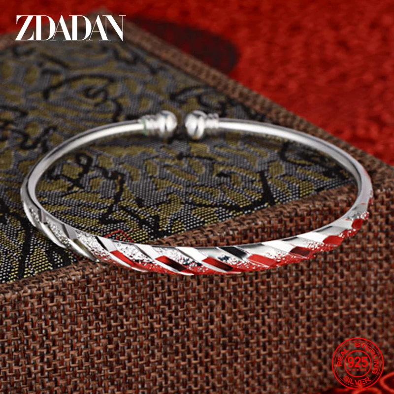 

ZDADAN 925 Sterling Silver Fashion Open Cuff Bracelet&Bangle For Women Wedding Jewelry