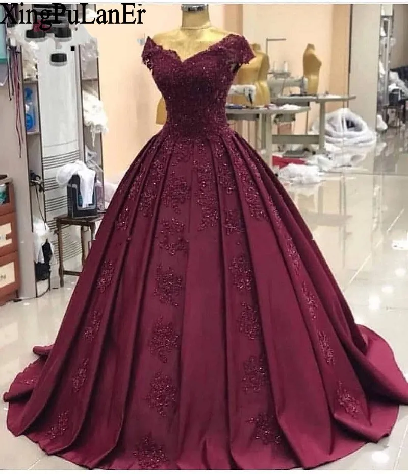 Elegante Robe de soiree Sexy Kappen-hülsen Spitze Abendkleid Für Party Kleid Burgund Lange Prom Kleid gala jurk