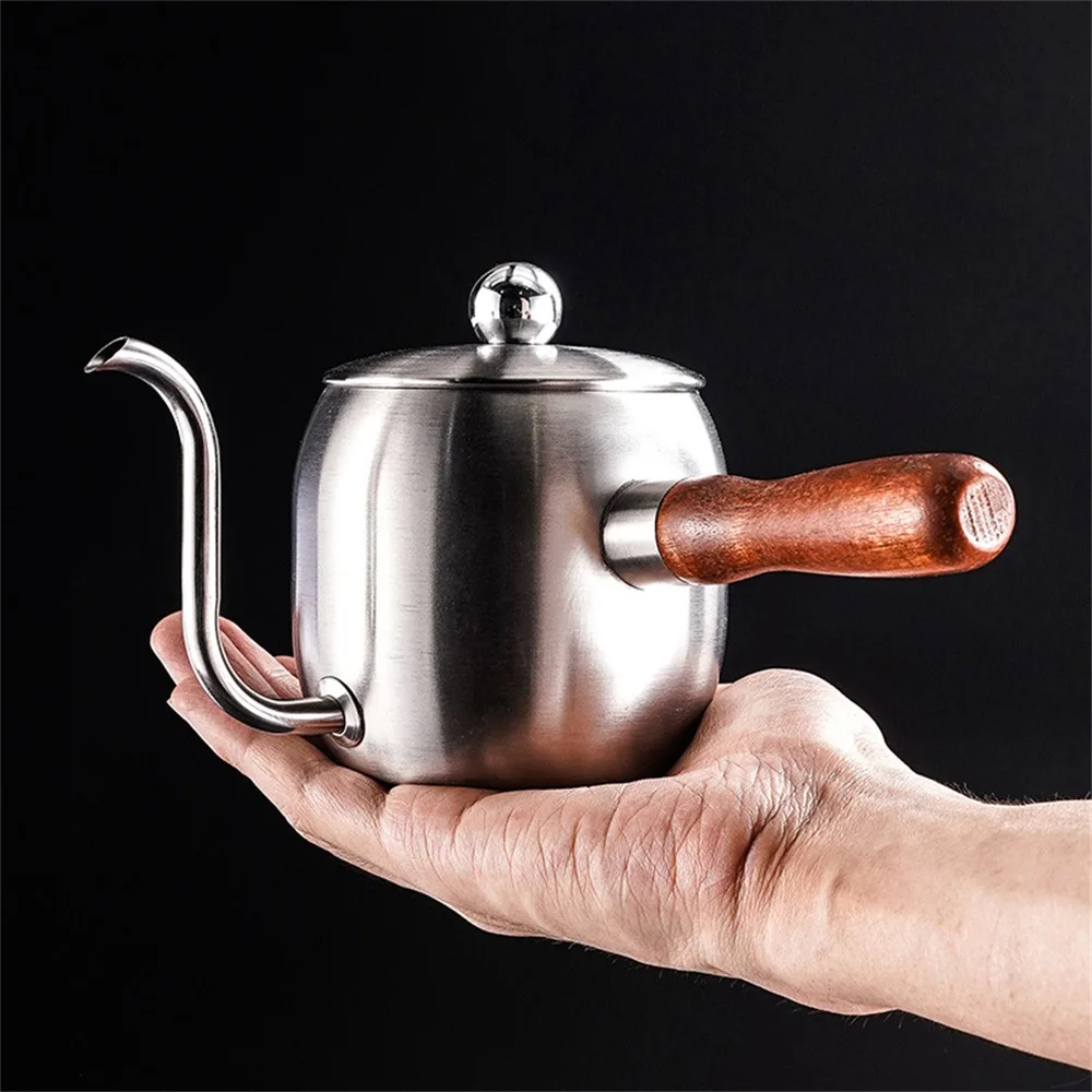 Japanese Style Wooden Handle Drip-Type Fine Long Mouth Kettle 500ml Stainless Steel Hand Punch Coffee Pot Kitchen Cafe Bar Tools