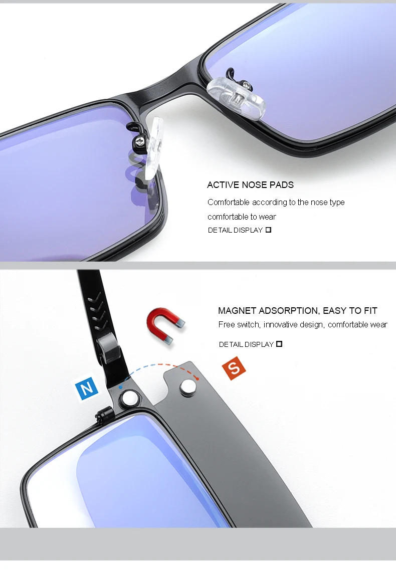 MERRYS DESIGN 2-in-1-Brillengestell mit magnetischem polarisiertem Clip für Herren, Brillengestell aus Titanlegierung, quadratische Brillen, S2304 – Detail 3